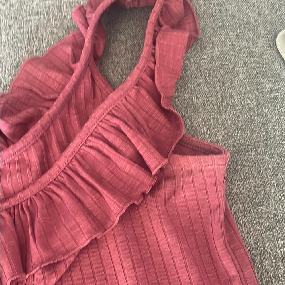 LOFT Pink Ruffled Ribbed Tank Top - Picture 4 of 5